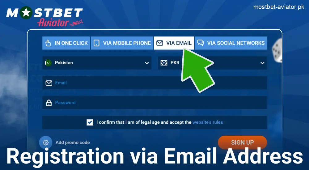 Create an Account via Email in Mostbet Aviator PK