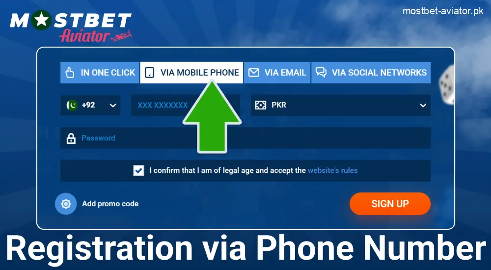 Create an Account via Phone Number in Mostbet Aviator PK